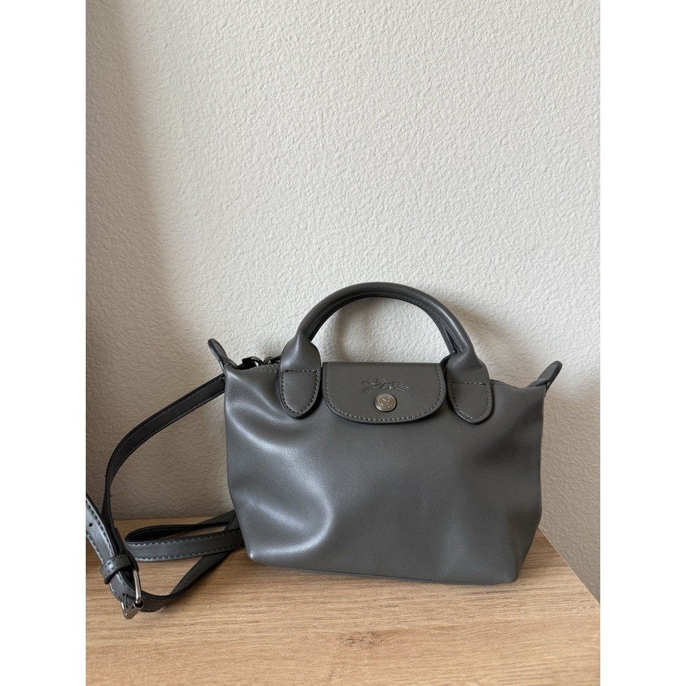 longchamp le pliage xtra xs leather handle crossbody bag graphite gray Rare